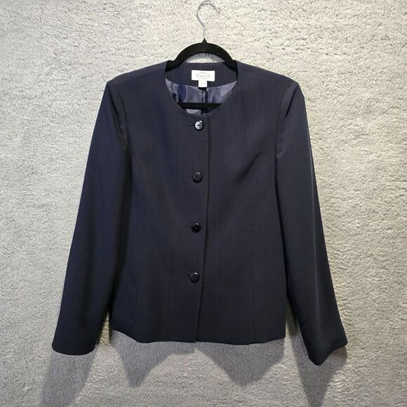 Talbots Work Blazer Womens 6 Navy Blue White Polka Dots Preppy Church - Picture 1 of 11